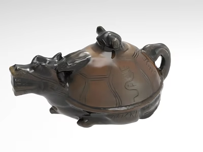 Artistic Turtle Shaped Ceramic Teapot With Intricate Carved Patterns And Lid 3d model