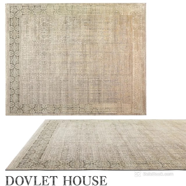Elegant Neutral Textured Square Rug With Patterned Border And Woven Design 3d model 