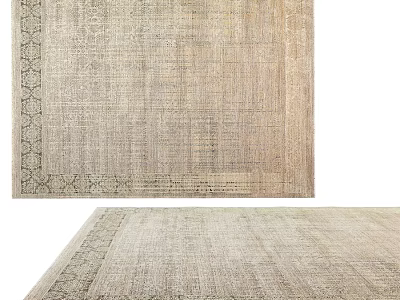 Elegant Neutral Textured Square Rug With Patterned Border And Woven Design 3d model