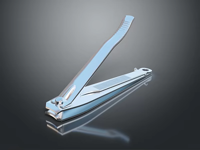 Shiny Silver Metal Nail Clipper With Smooth Design And Reflection On Black Surface 3d model