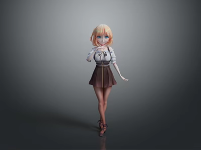 Virtual Anchor Anime Style Cute Girl Blonde Long Hair Model Female Model 3d model