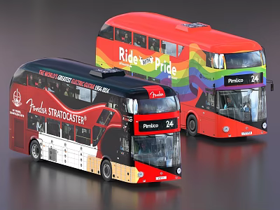 Colorful Double Decker Buses With Advertisements 3d model