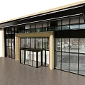 Modern Commercial Storefront With Large Glass Windows Light-Colored Pillars And Metal Frames