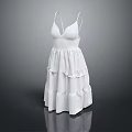 Elegant White Spaghetti Strap Dress With Layered Ruffled Skirt Design Details