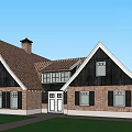 Traditional Style Detached Villa With Brick Exterior Gabled Roof Chimney And Shutter Windows