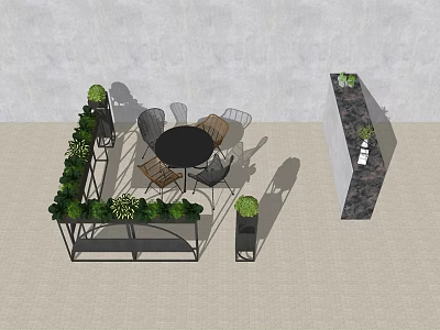 Modern Table and Chair Set With Green Plants Metal Frame And Marble Accents 3d model
