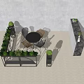 Modern Table and Chair Set With Green Plants Metal Frame And Marble Accents