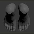 Two Sleek Silver Metallic Foot Models With Smooth Texture And Dark Background Reflections