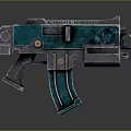 Futuristic Teal Sci-Fi Weapon With Metallic Components And Weathered Texture Design