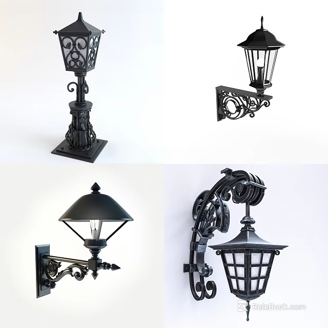 Vintage Metal Wall Lamps With Ornate Carved Designs And Intricate Patterns 3d model 