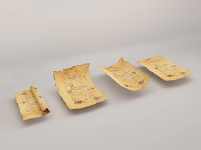 Set of Vintage Decorative Paper Scrolls With Intricate Patterns Rolled And Unfolded 3d model