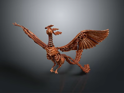 Intricate Copper Colored 3D Model of Mythical Flying Creature with Outstretched Wings 3d model