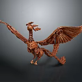 Intricate Copper Colored 3D Model of Mythical Flying Creature with Outstretched Wings