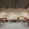 Modern Café Interior Design With Wooden Ceiling White Menu Boards And Cozy Tables Chairs