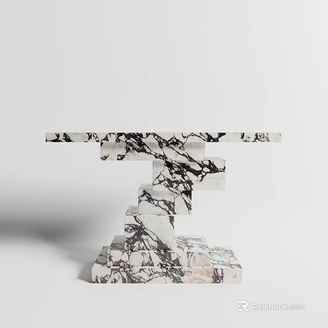 Modern Minimalist Marble Console Table With Layered Stacked Structure And Black White Veins 3d model