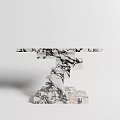 Modern Minimalist Marble Console Table With Layered Stacked Structure And Black White Veins 3d model