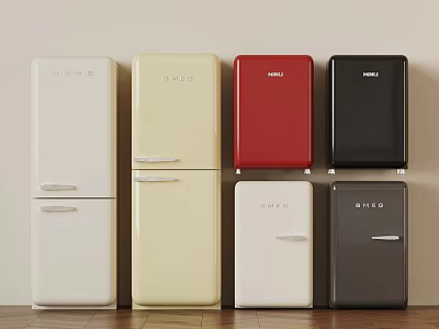 Vintage Retro Refrigerators In White Cream Red And Black Colors 3d model
