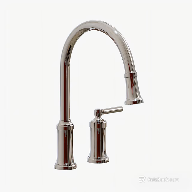 Stainless Steel Modern Kitchen Faucet With Curved Spout And Single Lever Handle Design 3d model 