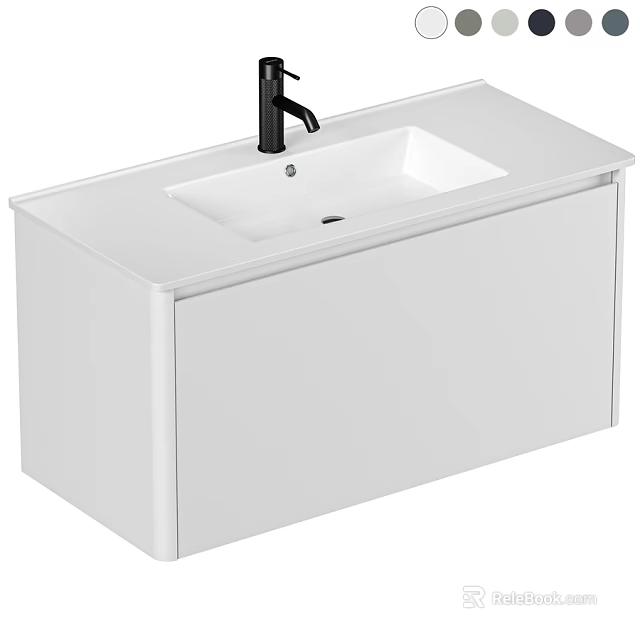 Modern White Bathroom Vanity With Black Faucet And Integrated Sink Design 3d model 