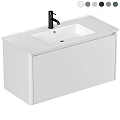 Modern White Bathroom Vanity With Black Faucet And Integrated Sink Design