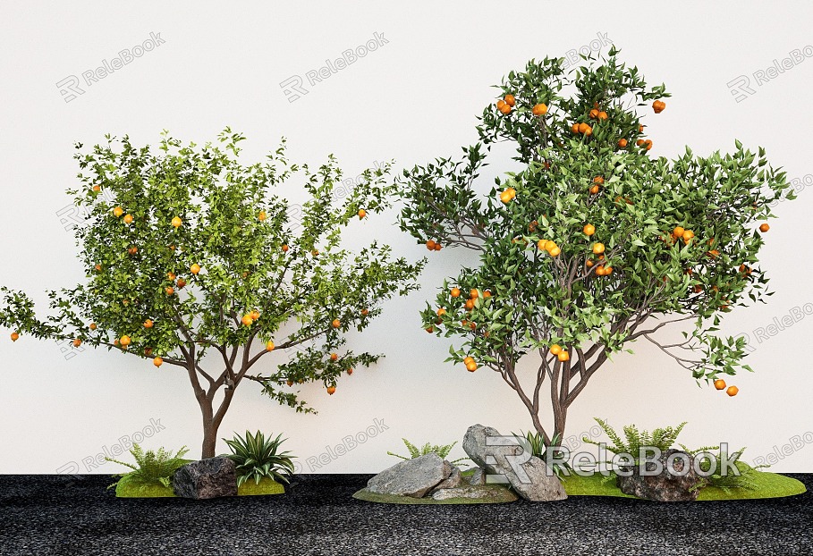 courtyard fruit tree arbor pomegranate tree orange tree landscape tree model