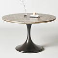Elegant Modern Round Dining Tables With Unique Base Designs And Decorative Vase And Tableware 3d model