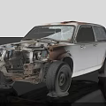 Rusted White Car Dismantled Front End Showing Automotive Parts Details