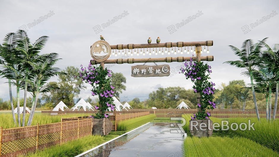 Camp Entrance Gate Farm Gate Village Landscape Homestay Entrance Village Landscape Wall Camping Base Entrance model