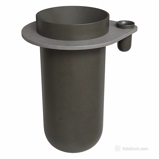 Modern Dark Gray Ceramic Washbasin With Sleek Pedestal Design And Single Faucet Hole 3d model 