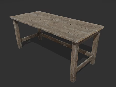 Rustic Solid Wood Dining Table With Long Surface And Wooden Legs 3d model