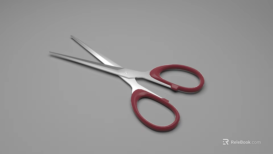 Stainless Steel Scissors With Silver Blade And Red Comfortable Handle 3d model 
