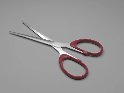 Stainless Steel Scissors With Silver Blade And Red Comfortable Handle 3d model