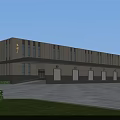 Modern Industrial Factory Building With Light Colored Exterior Large Windows Front Plaza Green Lawn Hedges