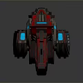 Futuristic Sci Fi Gun with Red Black Body Blue Glowing Accents and Number 66 Detail