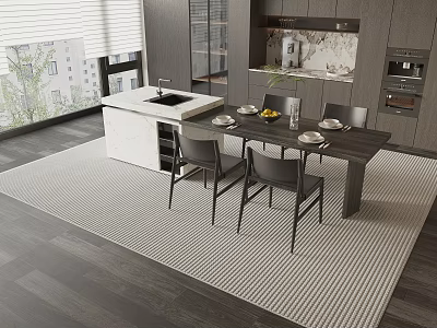 Modern Dining Table Set With Chairs In Open Kitchen Interior Design 3d model