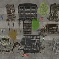 Building ruins combination post-war ruins building ruins factory site ruins game scene site workers 3d model