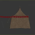 Brown Canvas Tent With Red Awning And Wooden Poles For Outdoor Camping Design