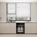 Modern Kitchen Interior Design With White Cabinets Black Dishwasher Sink And Window Blinds