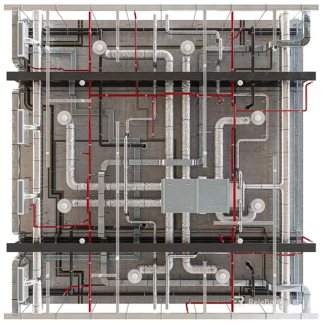 Building Internal Fire Protection Pipe System With Structural Layout And Installation 3d model 