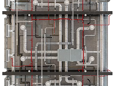 Building Internal Fire Protection Pipe System With Structural Layout And Installation 3d model