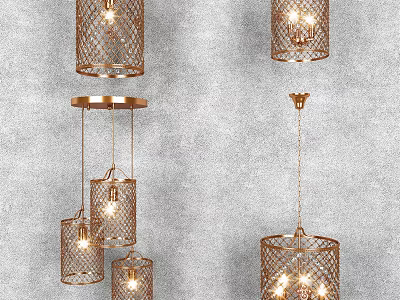 Metallic Grid Design Pendant Chandeliers With Brass Finish And Multiple Lights For Indoor Home Decor 3d model