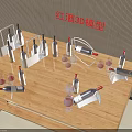 Red Wine 3D Models Featuring Wine Bottles And Glasses On Wooden Table 3d model