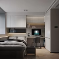 Modern Tatami Bedroom With Storage Cabinets Desk Computer And Wooden Flooring