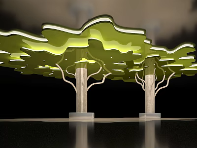Tree Shaped Pergola Design With Green Canopy And Wooden Pillars 3d model