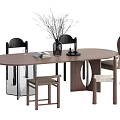 Modern Oval Dining Table Set with Mixed Design Chairs Vase and Books 3d model