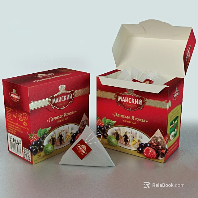 Moscow Brand Berry Tea Bags With Triangle Sachets And Packaging 3d model 