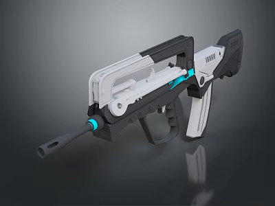 Modern Futuristic Gun With White Black Blue Accent Handle And Barrel Design 3d model