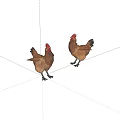Brown Chicken Figurines With Red Combs And Black Legs Standing On White Background