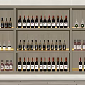 Modern Wooden Wine Cabinet With Multiple Shelves Illuminated Lighting And Various Wine Bottles