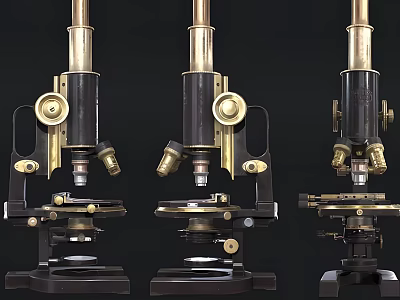 Three Vintage Medical Microscopes with Classic Brass and Black Medical Equipment Design 3d model